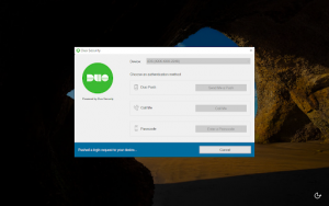 Choose an authentication method: Duo push, Call me or Passcode