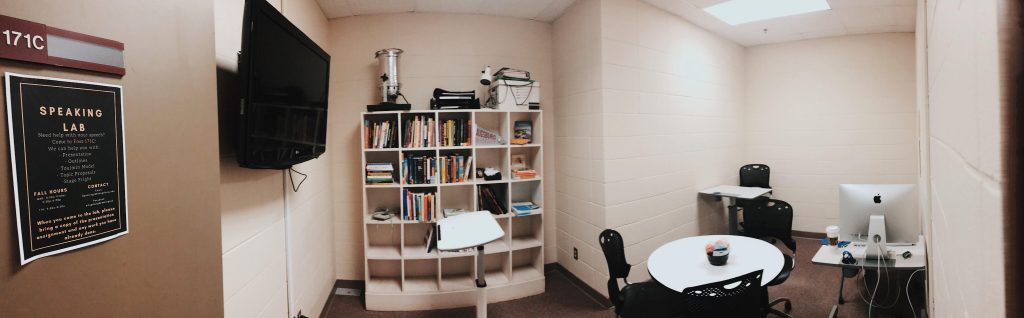 A panoramic picture of the speaking lab office